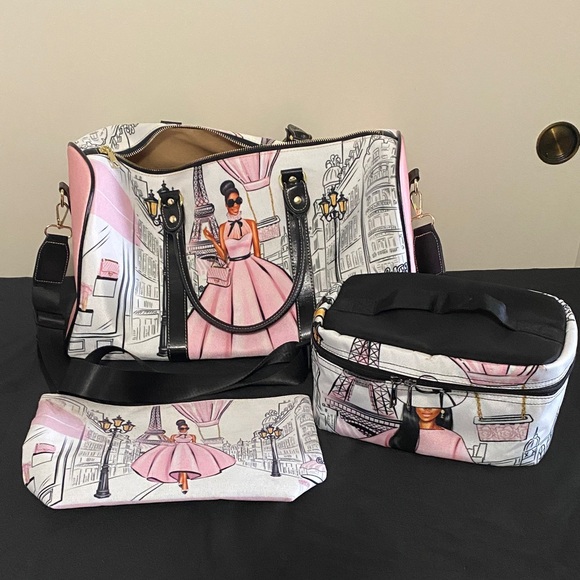 HerNelaninTravels Handbags - Elegant Women's Tote Bag Set with Parisian Design - Pink
